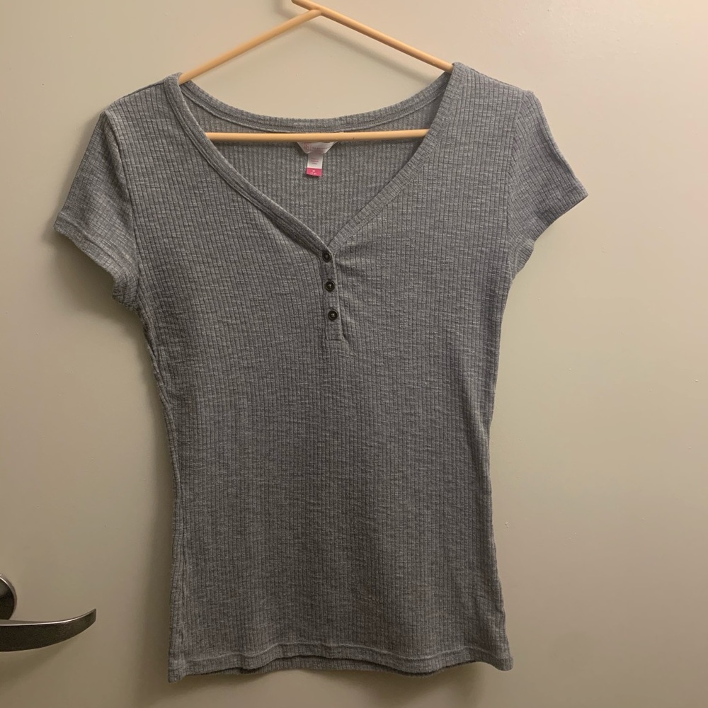 Grey Ribbed Short sleeve Shirt